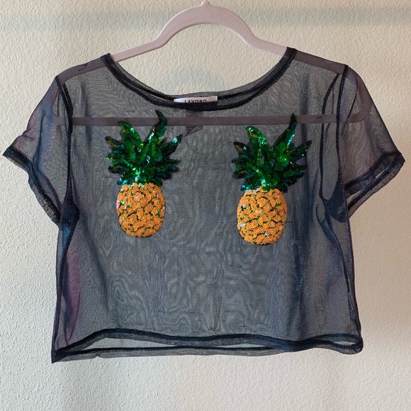 Tops - Crop top with pineapples multicolor fabric size 3